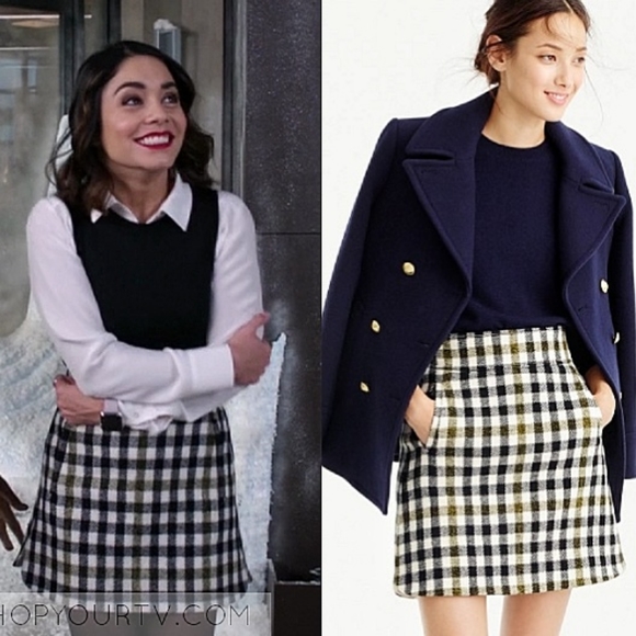 J Crew Dark Academia Plaid Check Wool Mini Skirt Worn by Vanessa Hudgens - Picture 14 of 14